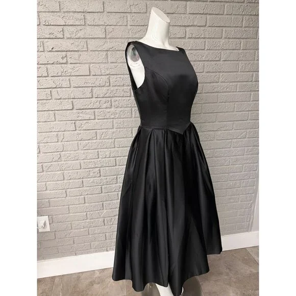 Audrey Women’s Black Pleated Drop Waist Backless Tulle Dress Size 8 - Picture 5 of 11